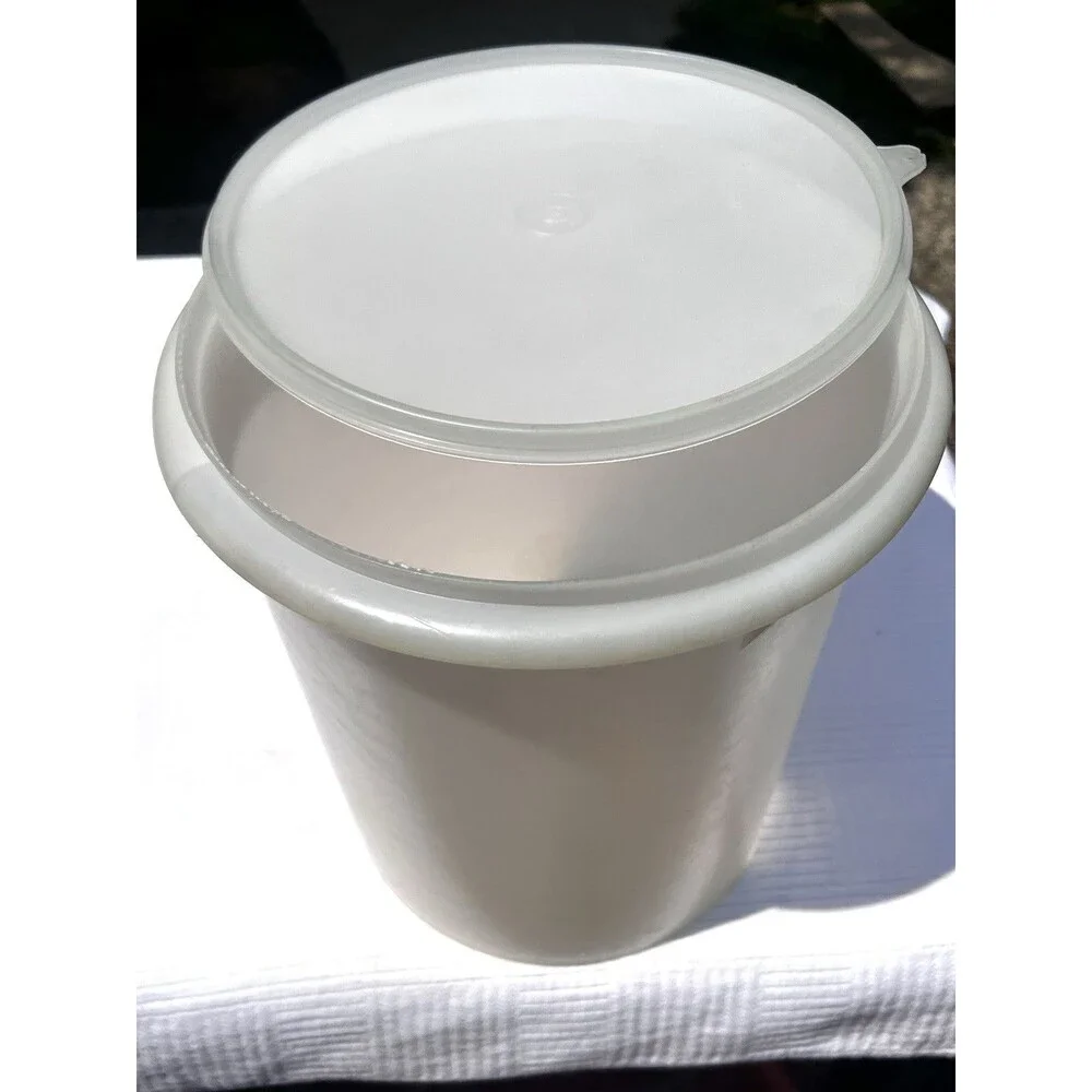 Tupperware Giant Tall Round Storage Container Sheer White Lid Vtg 10.75” X 9.25”